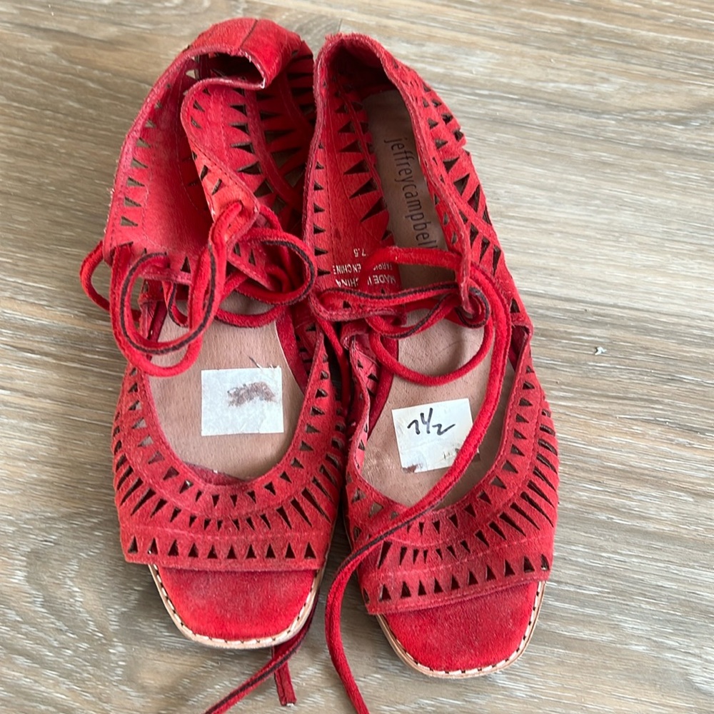 Jeffrey Campbell red tie sandals